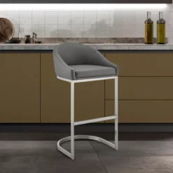 Atherik Bar Stool In Brushed Stainless Steel With Grey Faux Leather -Gourmet Interiors 59e83960 b3b5 4984 8839 814141d8bfe4