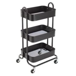 3-Tier Metal Utility Cart With Wheels Storage Shelves Organizer - 17.7"x13.7"x31" - Pink -Gourmet Interiors 5a1fbb0d 1015 4bcf ae67 84d2ec983981