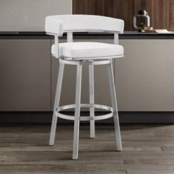 Cohen 30" White Faux Leather And Brushed Stainless Steel Swivel Bar Stool -Gourmet Interiors 5a2d792e e38d 4489 8fca 5b92d9aa215a