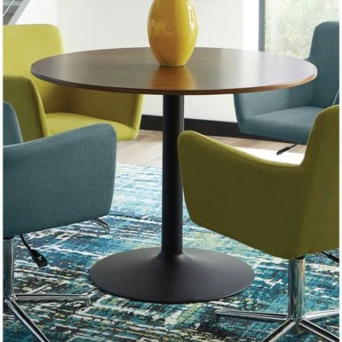 Round Wood Dining Table With Metal Base In Walnut And Black - Walnut And Black - Walnut And Black 4 Round Wood Dining Table With Metal Base In Walnut And Black - Walnut And Black - Walnut And Black - Image 2