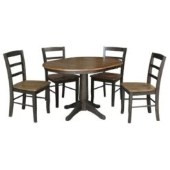 36" Round Extension Dining Table With 4 Madrid Chairs - Distressed Oak -Gourmet Interiors 5ab503a3 3fb2 4e08 9805 d651e733edf8