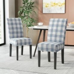 Pollards Upholstered Dining Chairs (Set Of 2) By Christopher Knight Home - Dark Blue + Light Beige + Plaid