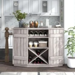 DH BASIC Farmhouse Plank-Style 28-Bottle 47-Inch Wine Cabinet Buffet By Denhour - Reclaimed Black Oak -Gourmet Interiors 5bcb49f5 1657 4d16 b740 1678280b884e