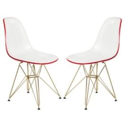 LeisureMod Cresco Plastic Dining Chair With Eiffel Gold Legs Set Of 2 - White Purple -Gourmet Interiors 5be8a64d ace3 43e1 a53e c8276b9bb79e