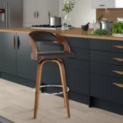 Shelly 30" Bar Height Swivel Brown Faux Leather And Walnut Wood Bar Stool -Gourmet Interiors 5c1dfb09 e5d5 41a6 8c1b 944148df5ac0