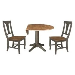 42 In. Round Dual Drop Leaf Dining Table With 2 Panel Back Chairs In Hickory/Washed Coal - Hickory/Washed Coal -Gourmet Interiors 5c266053 1339 4822 aaa9 e651bb8c5616