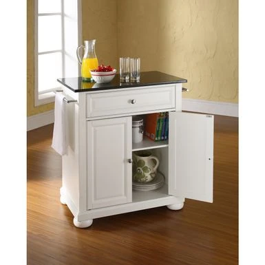 Alexandria Solid Black Granite Top Portable Kitchen Island In White Finish - Portable - White 3 Alexandria Solid Black Granite Top Portable Kitchen Island In White Finish - Portable - White