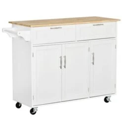 HOMCOM 48" Modern Kitchen Island Cart On Wheels With Storage Drawers, Rolling Utility Cart With Adjustable Shelves, Cabinets - White -Gourmet Interiors 5c6401ac 4e7d 4d5c ad23 7111b5073066