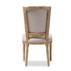 Baxton Studio Cadencia French Vintage Cottage Weathered Oak Finish Wood And Beige Fabric Upholstered Dining Side Chair - Dining Chair-Beige/Natural -Gourmet Interiors 5c7c3d70 ed32 473d 99b6 503ee86d9802