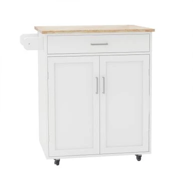 Nestfair White Kitchen Cart With Towel Rack And Shelves - White 5 Nestfair White Kitchen Cart With Towel Rack And Shelves - White - Image 3