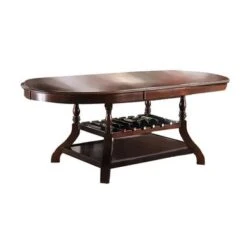 Oval Shaped Wooden Dining Table With Bottom Shelf In Brown Cherry - Brown Cherry - Brown Cherry