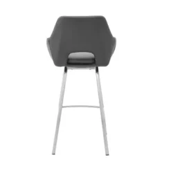 Aura Gray Faux Leather And Brushed Stainless Steel Swivel 30" Bar Stool -Gourmet Interiors 5d866c75 9377 4cf9 9744 5fe179a97ba6