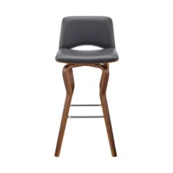 Gerty 26" Swivel Grey Faux Leather And Walnut Wood Bar Stool