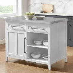 Silvia Stainless Steel Top Kitchen Island - Stainless Steel - Stationary - Stainless Steel