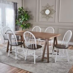 Ansley Farmhouse Cottage 7-piece Wood Dining Set By Christopher Knight Home - Black + Natural Walnut -Gourmet Interiors 5e6218c7 812a 4d91 b73f 6be2d8718954