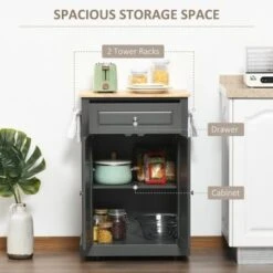 HOMCOM Rolling Kitchen Island Cart, Portable Serving Trolley Table With Drawer, Adjustable Shelf And 2 Towel Racks - Grey -Gourmet Interiors 5e74aee7 1c63 4a23 bb16 703ad9e03c1c