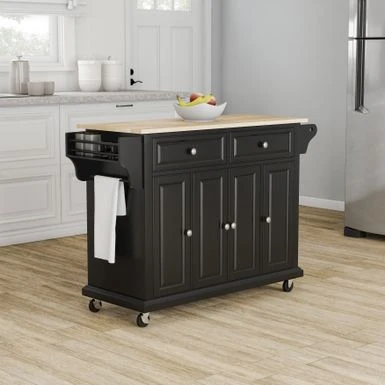 Full Size Black Finish Natural Wood Top Kitchen Cart/ Island - N/A - Kitchen Cart - Wood - Black 3 Full Size Black Finish Natural Wood Top Kitchen Cart/ Island - N/A - Kitchen Cart - Wood - Black