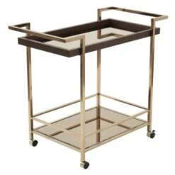 Isabella Champagne Metal Wine Cart With Glass Top - Kitchen Cart - Brown -Gourmet Interiors 5eb381d5 0918 4b30 9ba7 29461e789704