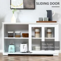 HOMCOM Modern Kitchen Sideboard, Stackable Storage Cabinet, Sliding Glass Door Console, Cupboard Serving Buffet For Kitchen - Black -Gourmet Interiors 5ede1461 4354 4de8 bda2 7ab9301dc0b6