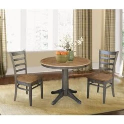36" Round Solid Wood Extension Dining Table With 2 Dining Chairs - N/A - Distressed Oak -Gourmet Interiors 5fb36f32 4dfe 42ad ac03 051a731091bc