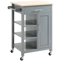 HOMCOM Compact Kitchen Island Cart On Wheels, Rolling Utility Trolley Cart With Storage Shelf & Drawer For Dining Room - Grey -Gourmet Interiors 6036295d 64bb 4f49 b35f fe6d5af76afb
