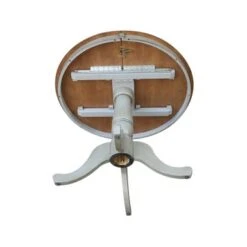 36" Round Top Pedestal Table With 12" Leaf - Distressed Hickory/Stone - Bar Height -Gourmet Interiors 605ad664 4d72 41be a97c 1e6f23c4ecda