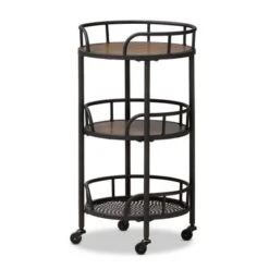 Carbon Loft Inyo Rustic Industrial Style Metal And Wood Mobile Serving Cart - Cart-Brown/Black -Gourmet Interiors 6069c2c0 faa9 45cb b35c 52f3a3b49d1b