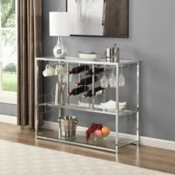 Bar&Serving Cart With Glass Holder And Wine Rack, 3-Tier Kitchen Trolley With Tempered Glass Shelves And Chrome-Finished - Brown 39 Bar&Serving Cart With Glass Holder And Wine Rack, 3-Tier Kitchen Trolley With Tempered Glass Shelves And Chrome-Finished - Brown -Gourmet Interiors 606e7835 17a0 4569 8a17 083f45154781