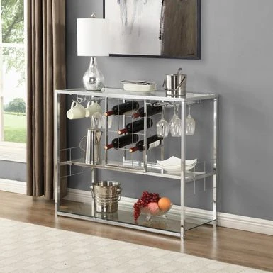 Bar&Serving Cart With Glass Holder And Wine Rack, 3-Tier Kitchen Trolley With Tempered Glass Shelves And Chrome-Finished - Brown 21 Bar&Serving Cart With Glass Holder And Wine Rack, 3-Tier Kitchen Trolley With Tempered Glass Shelves And Chrome-Finished - Brown - Image 19