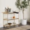 Brass Metal Rolling 3 Glass Shelves Bar Cart With Lockable Wheels - 14 X 37.5 X 31 - Iron - Brass -Gourmet Interiors 60b6b54a a9d1 40d2 8215 03b93ce5ff96