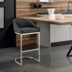 Atherik Bar Stool In Brushed Stainless Steel With Black Faux Leather -Gourmet Interiors 6100fd71 e3dd 488c 812d 52ed381edeb1