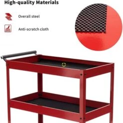 Mcombo 3 Tiers Metal Tool Cart For Garage, Utility Heavy Duty Cart With Anti-Scratched Cloth, Lockable Wheels, TC77 - Red -Gourmet Interiors 6121fff9 39c5 43ef bcbb 4f3b1425513f