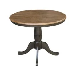36" Round Top Pedestal Table With 12" Leaf - 29.3"H - Dining Height In Hickory And Washed Coal - Brown -Gourmet Interiors 6130d419 aa46 4be4 b623 b19df69a128e