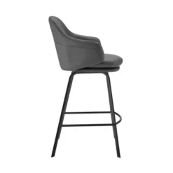 Brigden Gray Faux Leather And Black Metal Swivel 30" Bar Stool -Gourmet Interiors 615d9580 6e7e 4837 b1f6 9c881a59f8c8