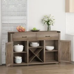 HomCom Wooden Farmhouse Sideboard Storage Buffet Cabinet - White -Gourmet Interiors 61749508 986d 4965 9aaa dc8fb5f4bb04