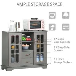 HOMCOM Modern Sideboard Storage Console Cabinet With Glass Door And Drawer For Kitchen, Living & Dining Room - White -Gourmet Interiors 61821be2 7570 46df 9e75 e8a1265ade3f