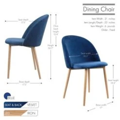 Porthos Home Jailyn Armless Metal And Velvet Dining Room Chair - Blue -Gourmet Interiors 61a53571 7ae7 4348 8b52 adc281d11f09