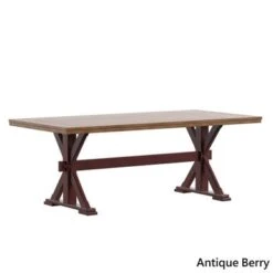 Eleanor 78-inch Oak Dining Table With X-base By INSPIRE Q Classic - Oak Top With Berry Red Base