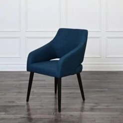 Abbyson Mansell Linen Upholstered Dining Chair - Single - Dark Blue