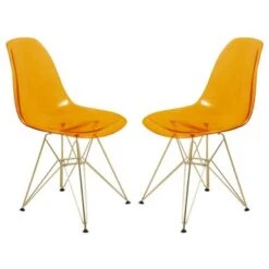 LeisureMod Cresco Plastic Dining Chair With Eiffel Gold Legs Set Of 2 - Clear -Gourmet Interiors 62d7cfdd cb73 4903 9ee9 6b374c131ddb