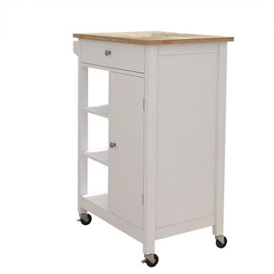 White Kitchen Cart With Towel Rack And Rubber Wood Table Top - Kitchen Cart 6 White Kitchen Cart With Towel Rack And Rubber Wood Table Top - Kitchen Cart - Image 4