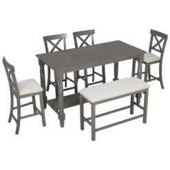 Merax 6-Piece Counter Height Dining Set With Shelf, Upholstered Seat - Espresso -Gourmet Interiors 6318b334 9ef9 495b 9f57 3a24f258b1cd