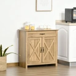 HOMCOM 32" Farmhouse Barn Door Style Sideboard Cabinet,Buffet Storage Cabinet Coffee Bar For Living Room Or Entryway - Natural 40 HOMCOM 32" Farmhouse Barn Door Style Sideboard Cabinet,Buffet Storage Cabinet Coffee Bar For Living Room Or Entryway - Natural -Gourmet Interiors 6326afcb 6a88 4226 bb72 dba21ae1ace8