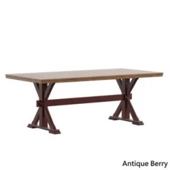 Eleanor 78-inch Oak Dining Table With X-base By INSPIRE Q Classic - Oak Top With Berry Red Base -Gourmet Interiors 63594db2 b1be 403c 9f04 de8ef103362e