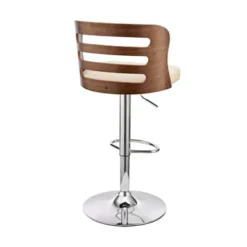 Khalia Adjustable Swivel Cream Faux Leather And Walnut Wood Bar Stool With Chrome Base -Gourmet Interiors 63a9e103 bae6 4e0d b791 342e469a0a8f