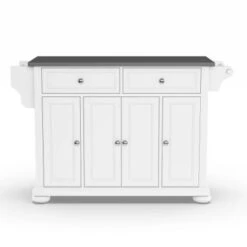 Alexandria Stainless Steel Top Full Size Kitchen Island/Cart - N/A - Stationary - White - Stainless Steel -Gourmet Interiors 63e0ee5c 6c6d 4bd0 a067 f85f59cc5ff3