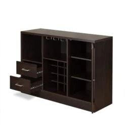 Wooden Server With One Side Door Storage Cabinets And Two Drawers, Espresso Brown - Brown -Gourmet Interiors 63f8efe2 3a5d 478e 953d d0f544b35146