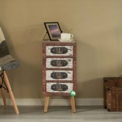 Vintiquewise Antique Rustic Brown Wood Vintage Tallboy Chest With 4 Drawers And Legs - Brown -Gourmet Interiors 64d0842d 9150 461d a51d e4788b57c1cc