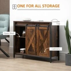 HOMCOM Industrial Sideboard, Buffet Cabinet With Sliding Barn Doors, Storage Cabinets And Adjustable Shelves For Living Room - Brown -Gourmet Interiors 652dd5c5 481c 4984 9c69 68ab7b7177dd