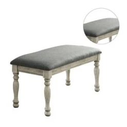 Fabric Padded Dining Bench In Antique White And Gray Finish - Single - Antique White And Gray -Gourmet Interiors 65ab3542 b65c 4d24 a599 cef2e630a239
